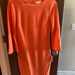 Calvin Klein Tangerine Bell Sleeve Dress NWT